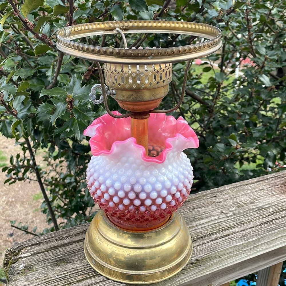Fenton Hobnail & Brass Lamp